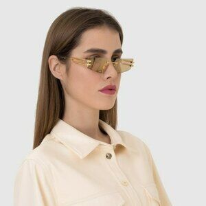 Balmain FIXE BPS-123D-54 Women BRAND NEW Sunglasses Titanium Gold Brown Geometri